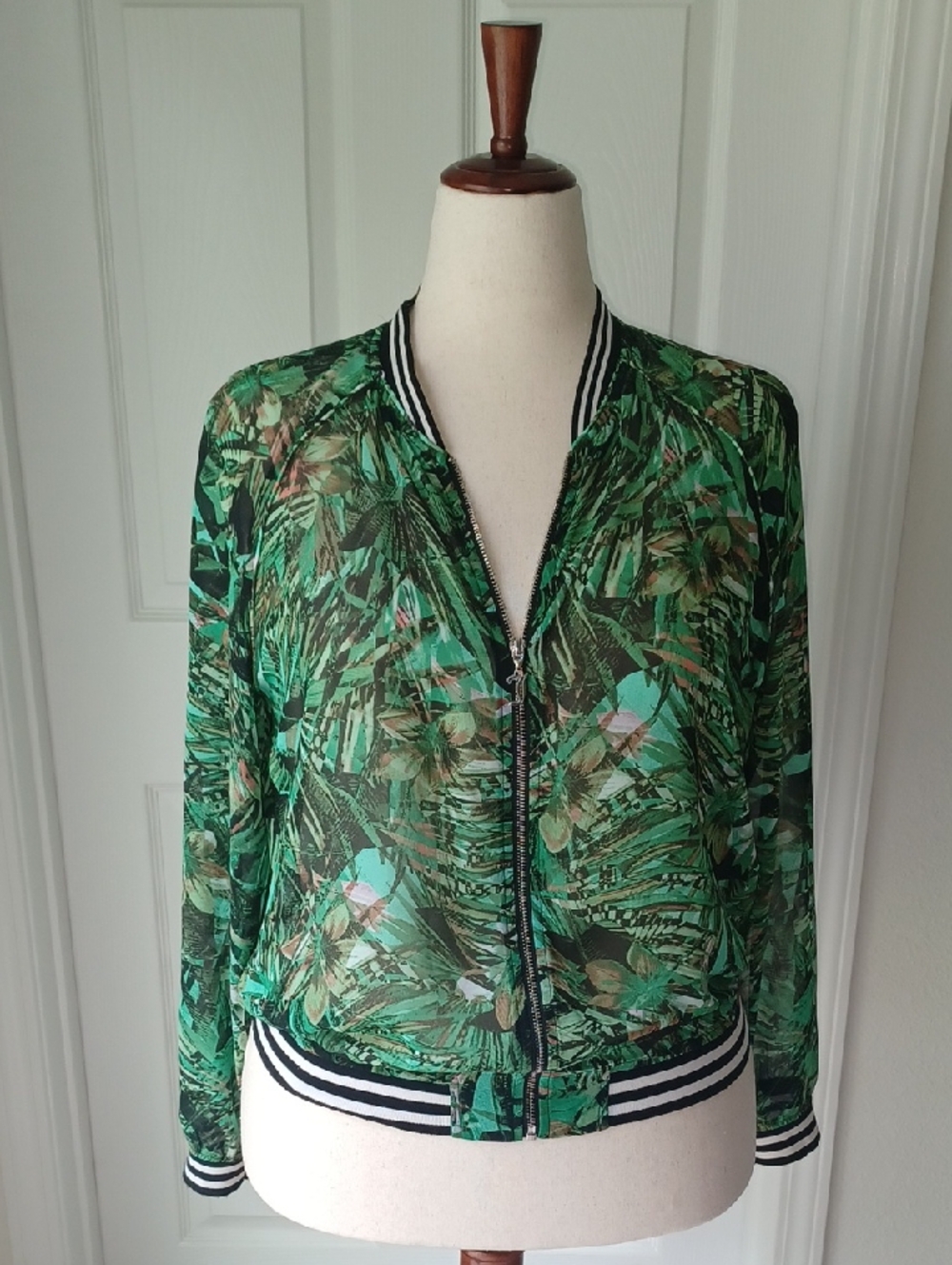 Juicy Couture Green Tropical Sheer Bomber Jacket XL